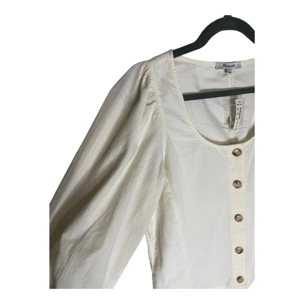 NWT Madewell Corduroy Shirred-Sleeve Button-Front Cream Top-sz small